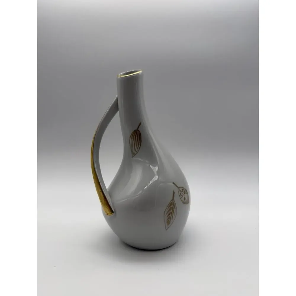 MCM Hertel Jacob Bavaria Porcelain Gold Leaf Handled Bud Vase 1960s Modernist 7